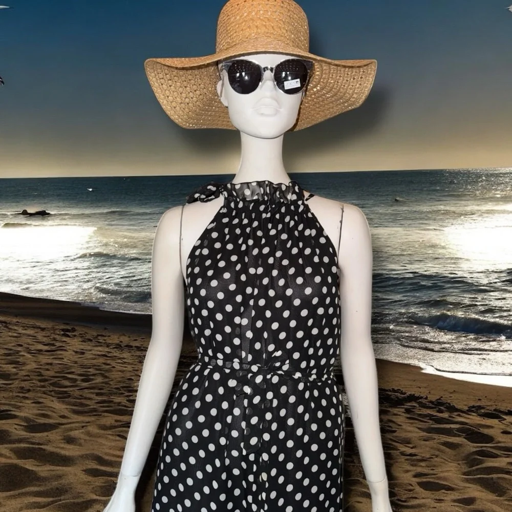 Cheng Xin NWT Dress Black White Polka Dot Halter Neck Maxi Resortwear Size XXL - Picture 15 of 16